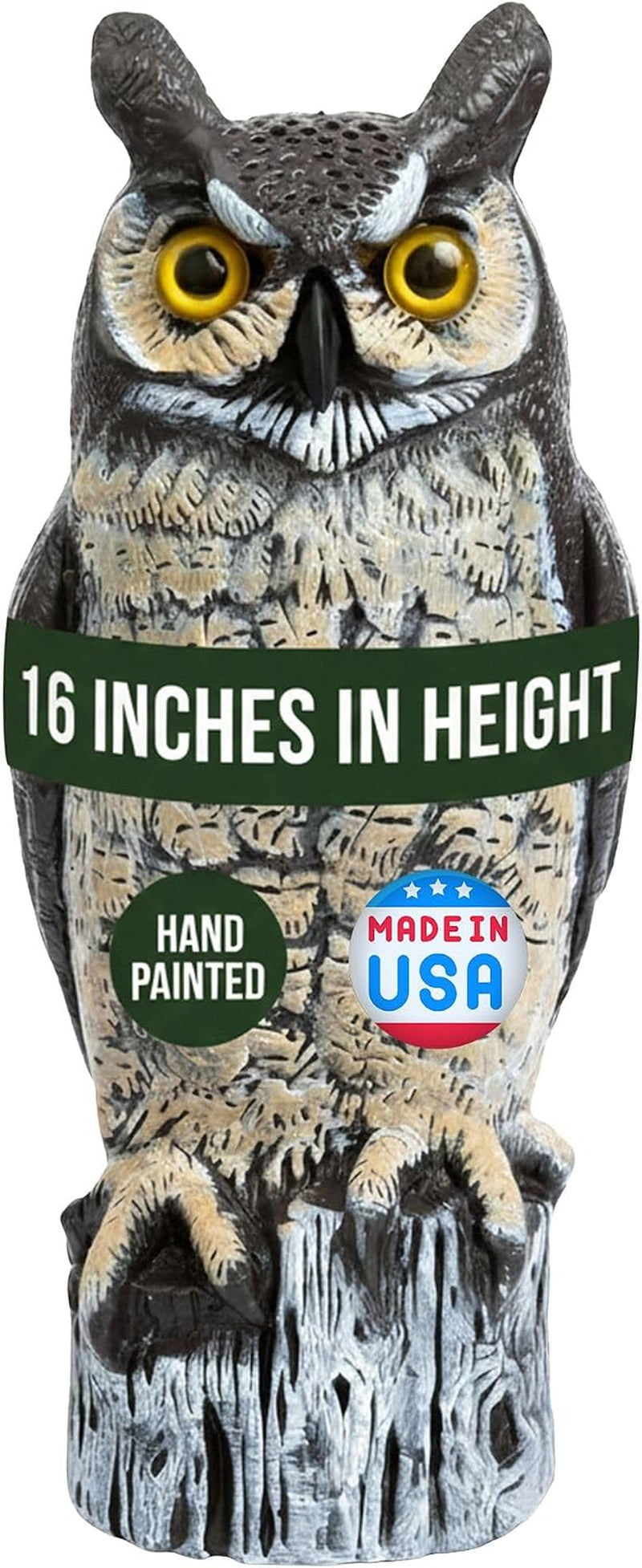 Lifelike Great Horned Owl Decoy Bird Repellent - 16-In Hand-Painted