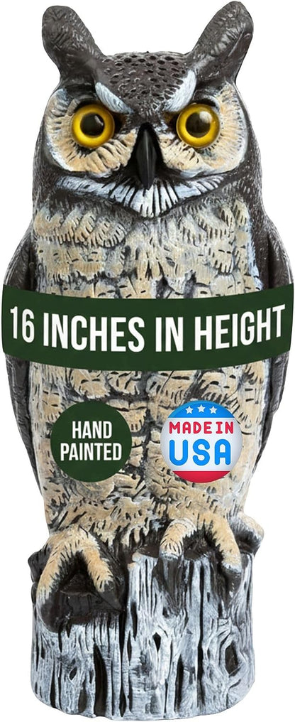Lifelike Great Horned Owl Decoy Bird Repellent - 16-In Hand-Painted