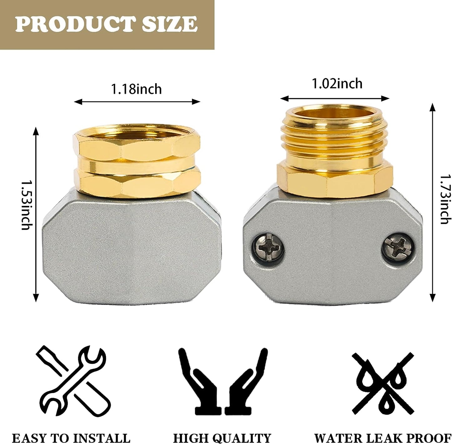 Garden Hose Repair Kit, 2 Sets Aluminum Alloy Garden Hose End Mender, Male and Female Water Hose Repair Fittings, Fit 5/8" and 3/4" Connector, with 4 Extra Hose Washers