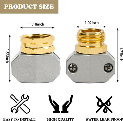 Garden Hose Repair Kit, 2 Sets Aluminum Alloy Garden Hose End Mender, Male and Female Water Hose Repair Fittings, Fit 5/8" and 3/4" Connector, with 4 Extra Hose Washers