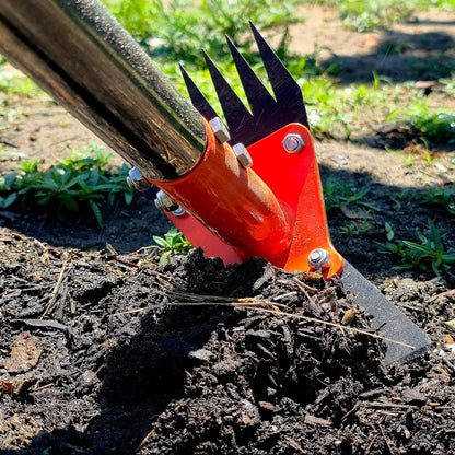 2-In-1 Garden Hoe and Weed Puller Rake 60 Inch Spring Steel Head Adjustable Long Handle Weeding Tool Heavy Duty Sand Texture Finish, Weed Remover for Garden, Yard, Lawn, Driveway