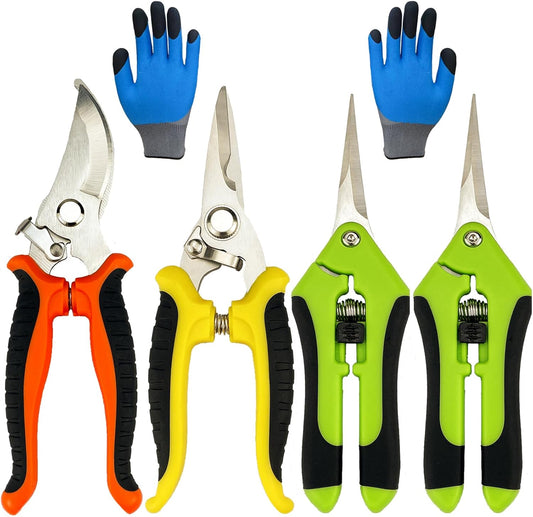 Pruning Shears, 5 Pack Garden Shears with Gardening Gloves, Clippers Handheld, Stainless Steel Garden Snips,  Pruners for Gardening
