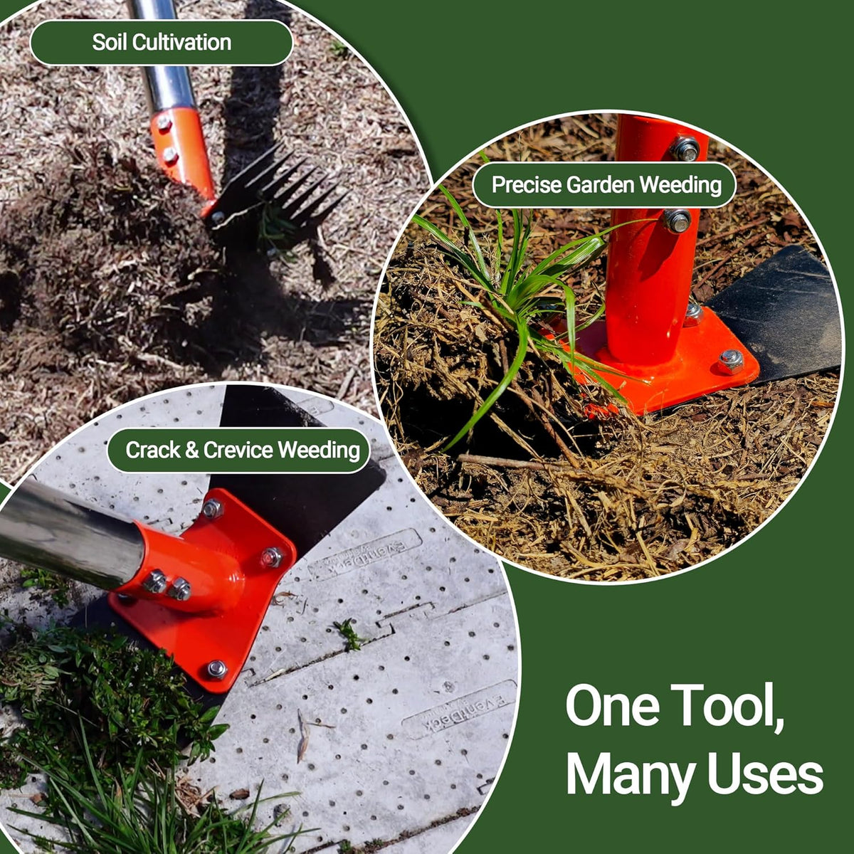 2-In-1 Garden Hoe and Weed Puller Rake 60 Inch Spring Steel Head Adjustable Long Handle Weeding Tool Heavy Duty Sand Texture Finish, Weed Remover for Garden, Yard, Lawn, Driveway