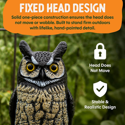 Lifelike Great Horned Owl Decoy Bird Repellent - 16-In Hand-Painted