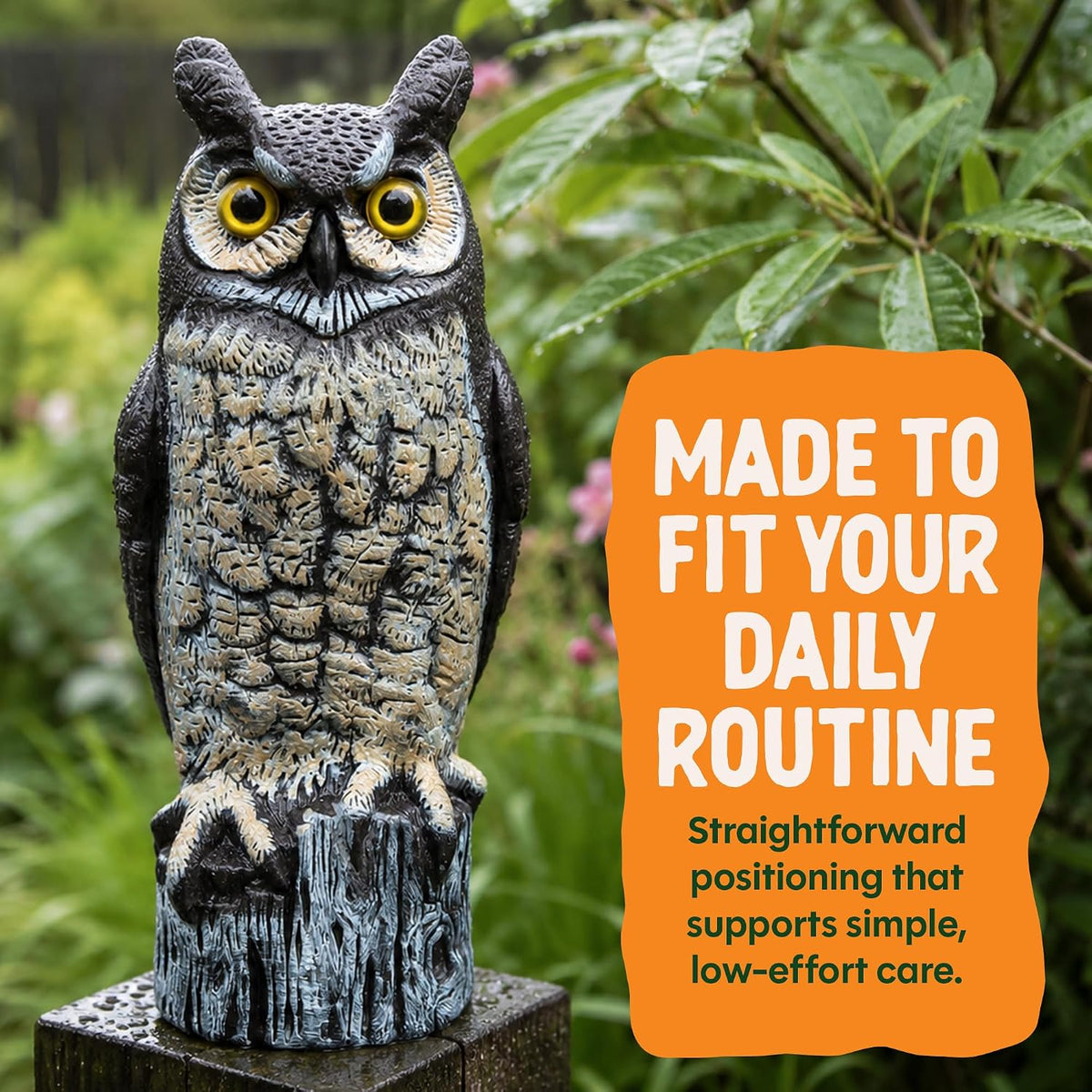Lifelike Great Horned Owl Decoy Bird Repellent - 16-In Hand-Painted