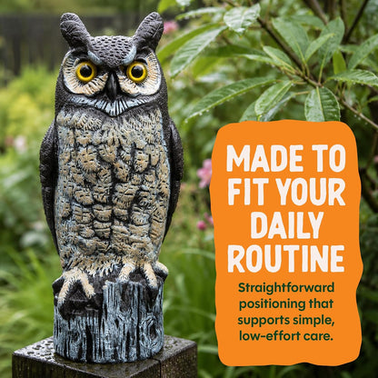 Lifelike Great Horned Owl Decoy Bird Repellent - 16-In Hand-Painted