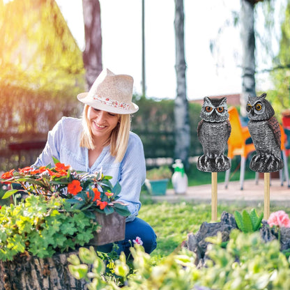 2 Pack Fake Owl Decoys to Scare Birds Away, Rotating Head Bird Deterrents, Nature Enemy Scarecrow Plastic Statues, Pest Repellent for Gardens and Patios