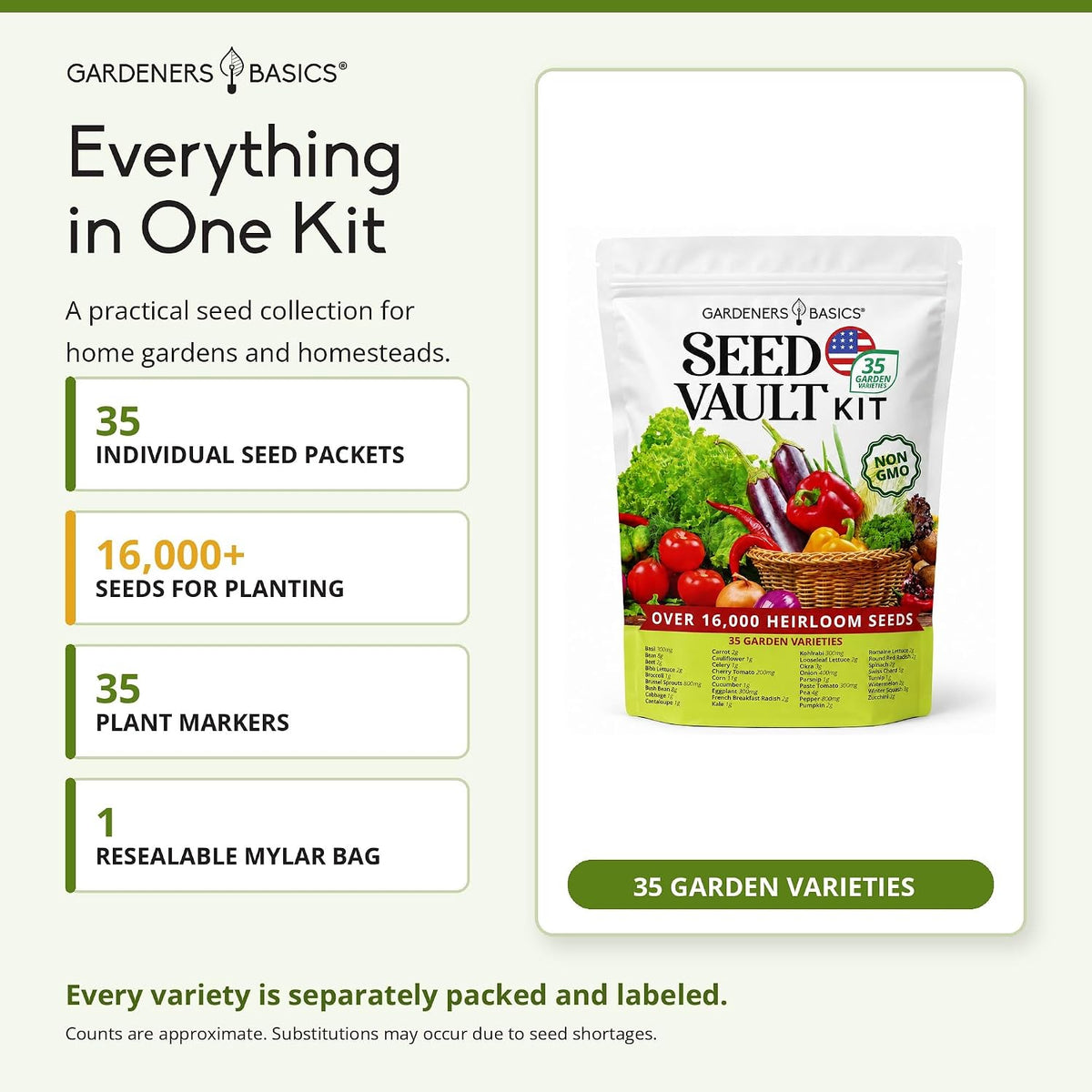 Survival Seed Vault Kit, Vegetable Seeds for Planting