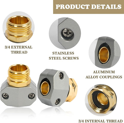 Garden Hose Repair Kit, 2 Sets Aluminum Alloy Garden Hose End Mender, Male and Female Water Hose Repair Fittings, Fit 5/8" and 3/4" Connector, with 4 Extra Hose Washers