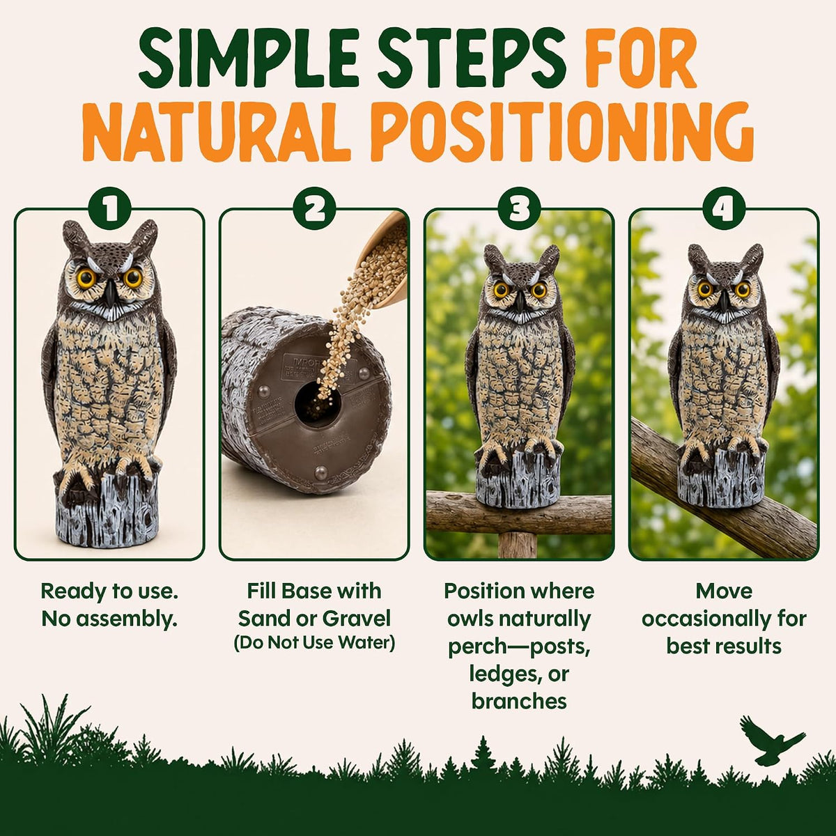Lifelike Great Horned Owl Decoy Bird Repellent - 16-In Hand-Painted
