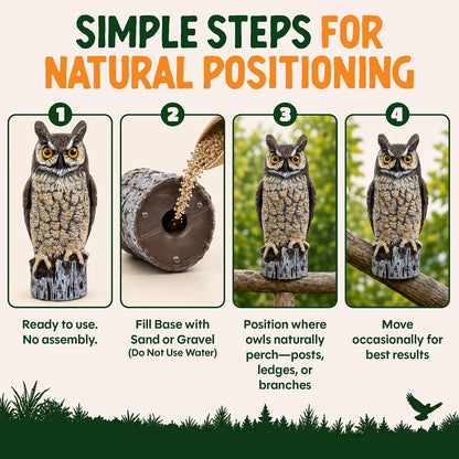 Lifelike Great Horned Owl Decoy Bird Repellent - 16-In Hand-Painted