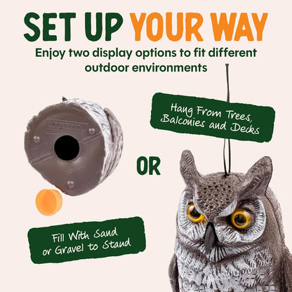 Lifelike Great Horned Owl Decoy Bird Repellent - 16-In Hand-Painted