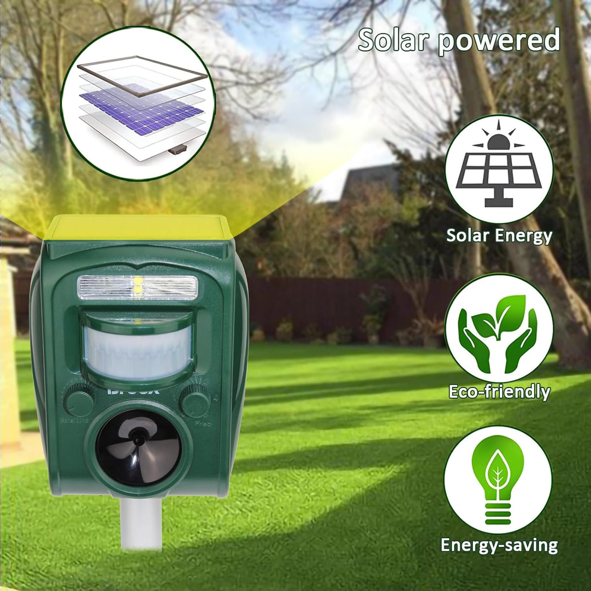 2026 Upgraded Solar Animal Repellent, Cat Repellent Outdoor, Squirrel Repellent, Deer Repellent, Ultrasonic Pest Repeller, Waterproof IP 65, Motion Detection, Dog, Raccoon, Skunk, Rabbit, Rodent