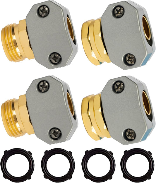 Garden Hose Repair Kit, 2 Sets Aluminum Alloy Garden Hose End Mender, Male and Female Water Hose Repair Fittings, Fit 5/8" and 3/4" Connector, with 4 Extra Hose Washers