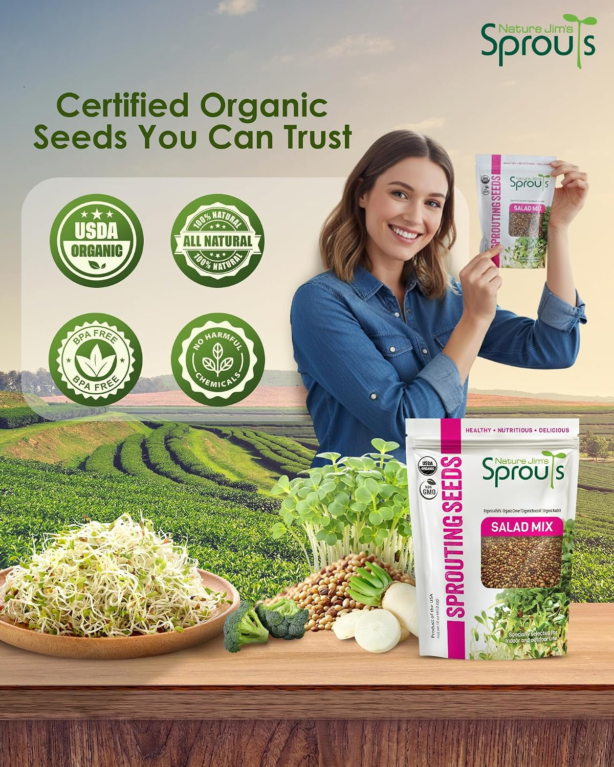 Nature Jim'S Sprouts Salad Mix – Broccoli, Alfalfa, Clover, Radish, 1Lb