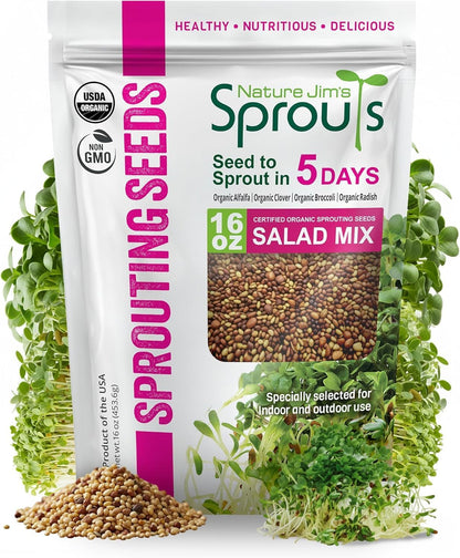 Nature Jim'S Sprouts Salad Mix – Broccoli, Alfalfa, Clover, Radish, 1Lb