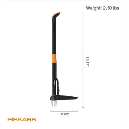 Fiskars Deluxe Stand-Up Weed Puller Tool, 4 Serrated Stainless Steel Claws