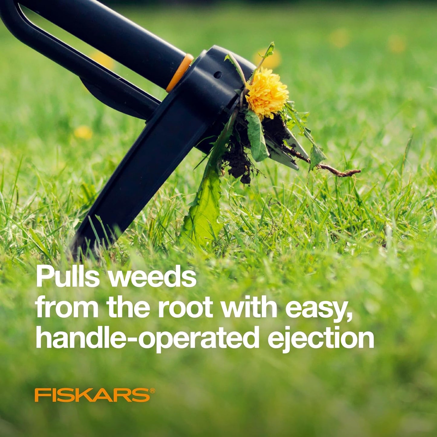 Fiskars Deluxe Stand-Up Weed Puller Tool, 4 Serrated Stainless Steel Claws