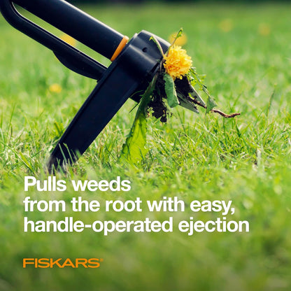Fiskars Deluxe Stand-Up Weed Puller Tool, 4 Serrated Stainless Steel Claws