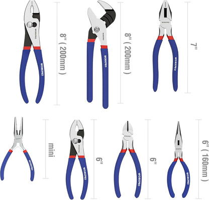 7-Piece Pliers Set, Pliers Tool Set with Comfort Grip, Blue